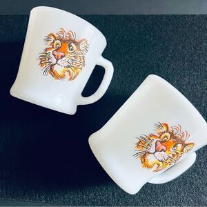VINTAGE Fire King Milk Glass Esso Gas Tiger Mugs